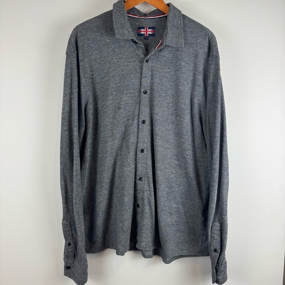 Men’s Soul of London Gray Long Sleeve Cotton Button-Up Shirt ~ XXL